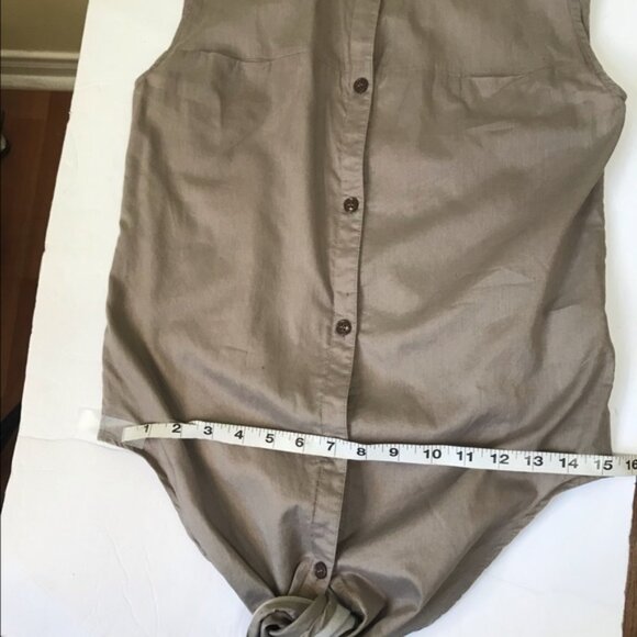 HELMUT LANG Tie Front Sleeveless Cotton Button Up Shirt Top Minimalist Neutral S - Picture 12 of 14